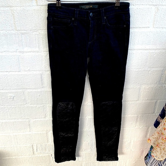 JOE'S JEANS Leather Knee Patch "THE Skinny” Black Denim Jeans Size 25 - Picture 1 of 6
